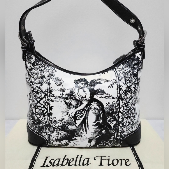 Isabella Fiore Graphic Art Hobo Purse Angel Garden Black White
